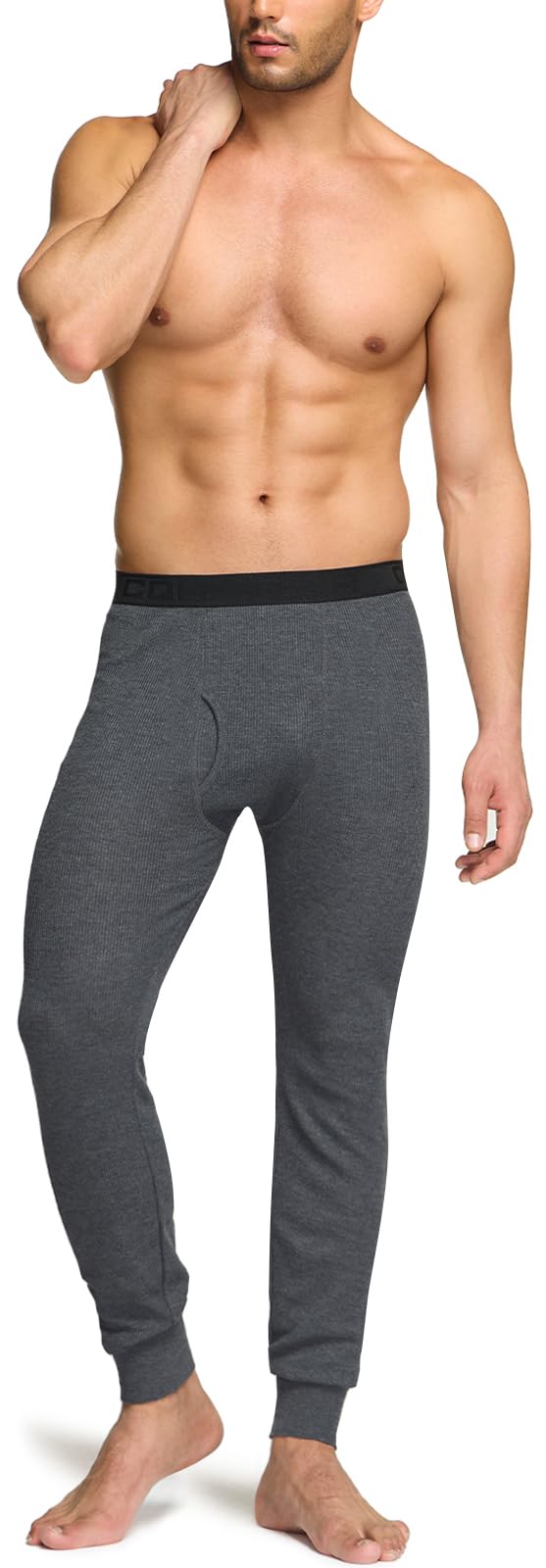 CQR Men's Thermal Underwear Pants, Midweight Waffle Knit Long Johns, Winter Cold Weather Thermal Bottoms with Fly, 1 Piece of Pants Dark Grey, Large