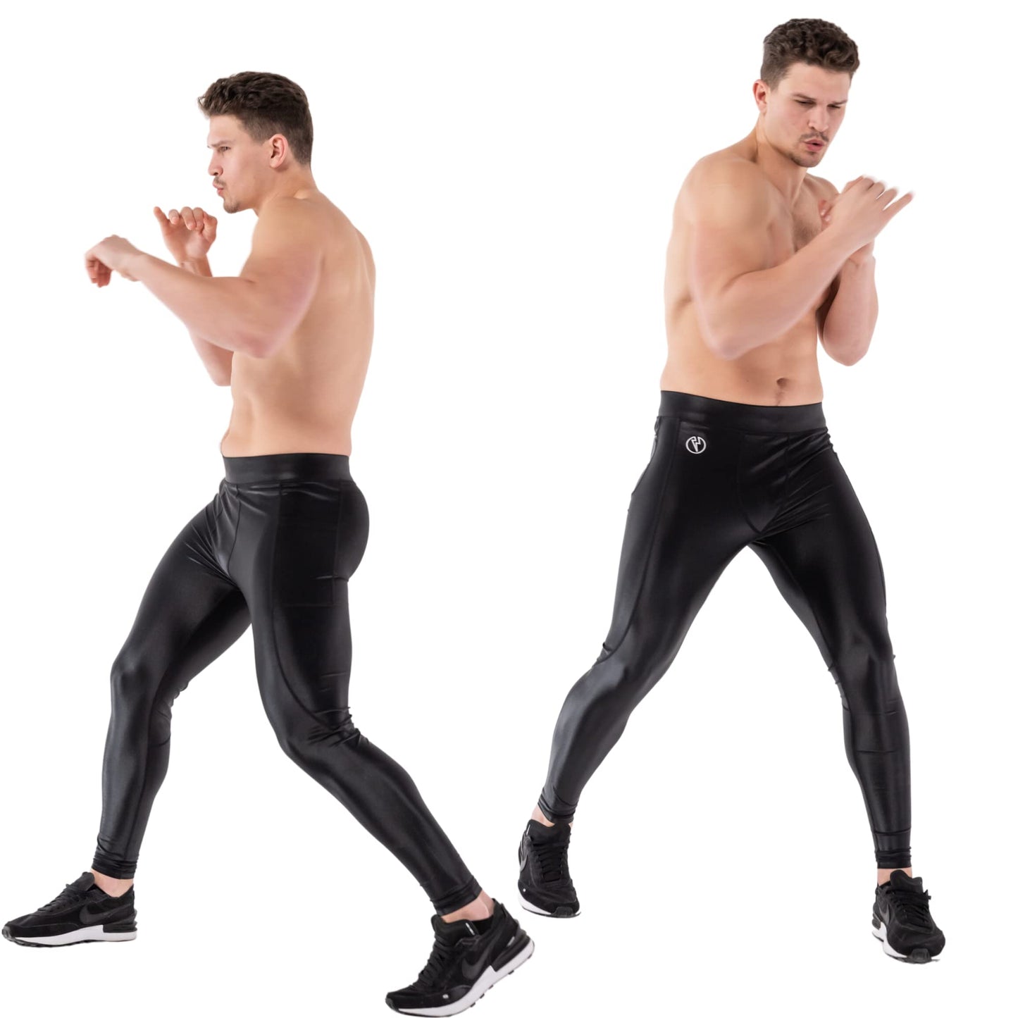 Kapow Meggings Shiny Performance Range - Shiny Compression Leggings for Men with Pockets, Athletic Base Layer (Omega, M)