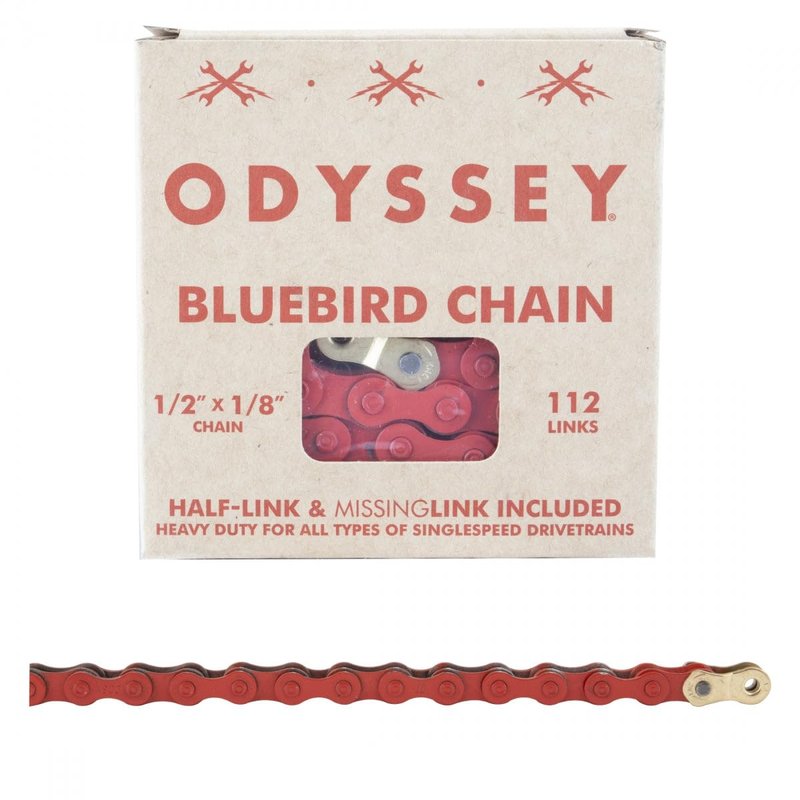 Odyssey Bluebird Chain - Single Speed 1/2" x 1/8", 112 Links, Red