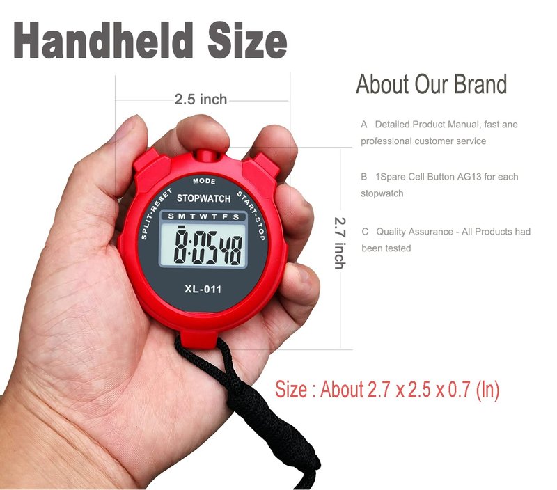 Digital Stopwatch, BESTWYA Large Screen Handheld Count Up Timer with Time Calendar Clock Function (C, Pack of 4)