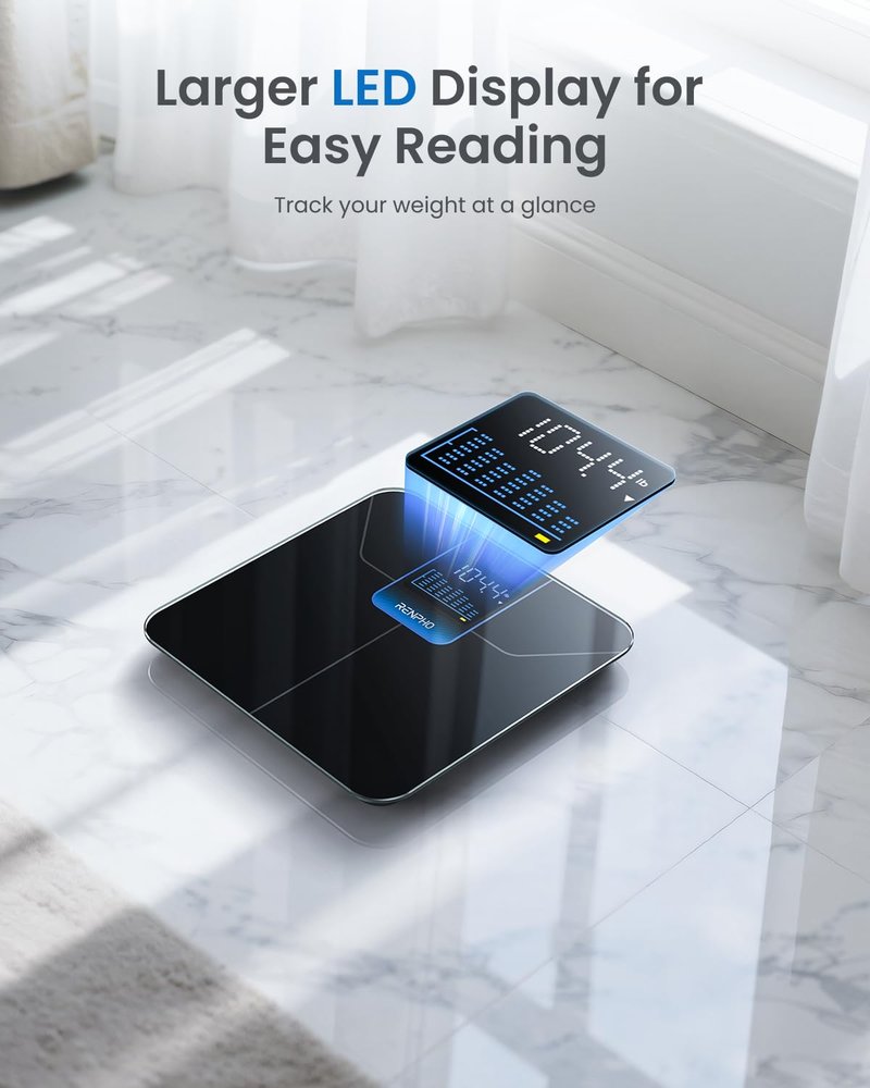 RENPHO Digital Bathroom Weight Scale - Accurate Body Weight Measurement with Large LED Display | 400lbs Capacity, 11.02” Size