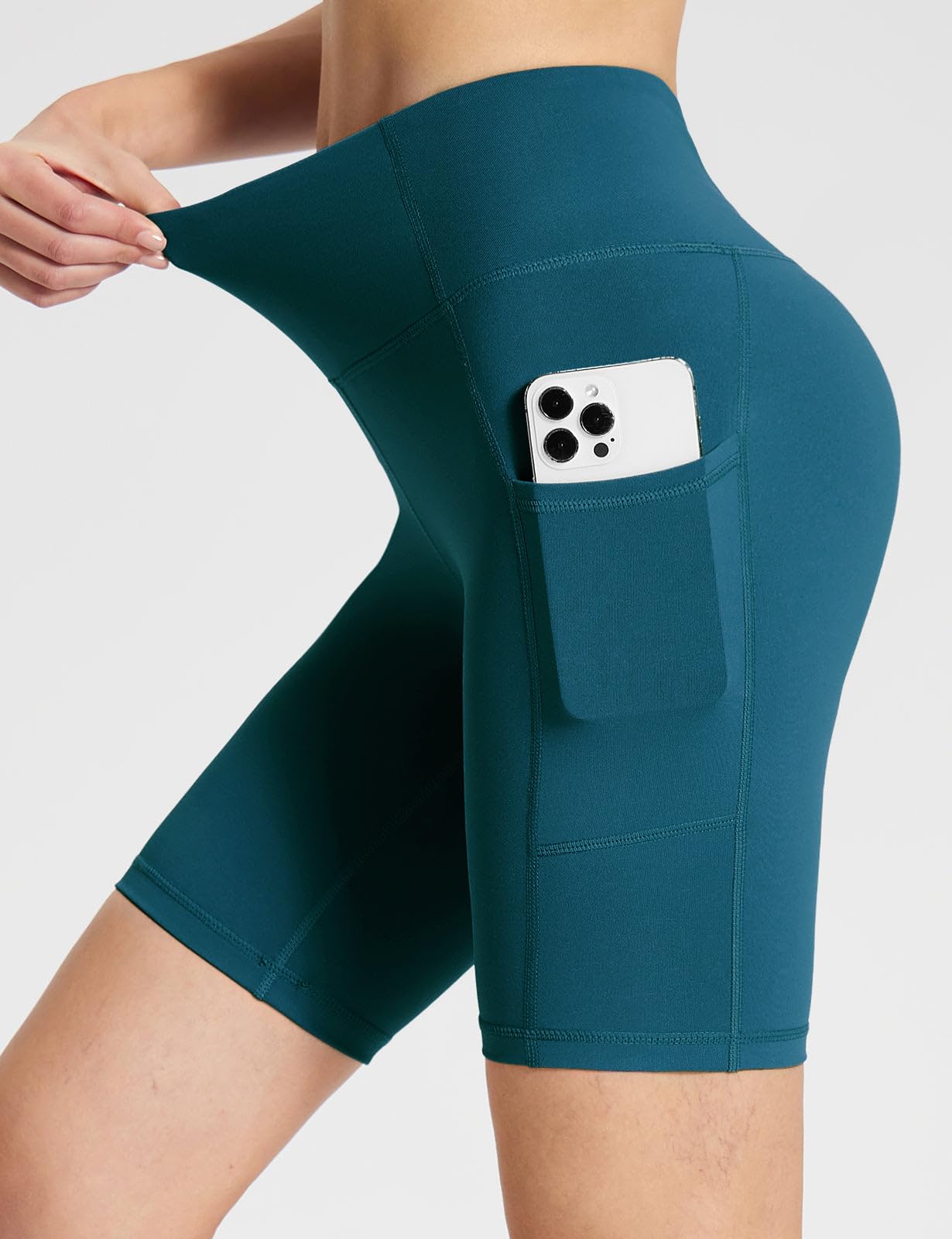 baleaf Biker Shorts Women Yoga Gym Workout Spandex Running Volleyball Tummy Control Compression with Pockets 8" Blue XL