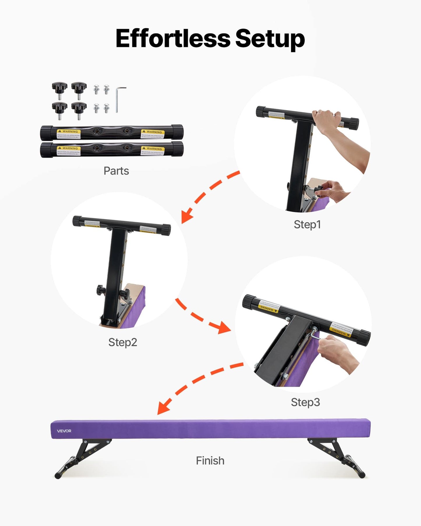 VEVOR Adjustable Balane Beam for Kids, 8FT Gymnastics Beam, High and Low Floor Beams of 5 Adjustable Heights for All Gymnastic Levels, Professional Gymnastic Equipment for Home and Gym Center, Purple