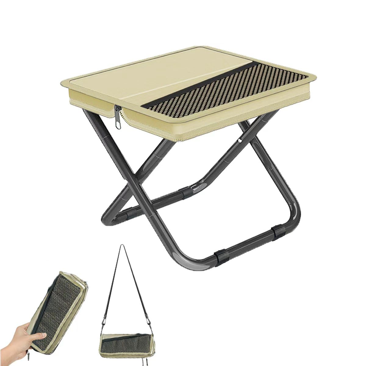 2-in-1 Collapsible Camping Stool & Sling Bag / 220LB Load Capacity Folding Portable Fishing Stool/Collapsible Stool for Camping, Hiking, Fishing, Gardening & Beach Outdoor Activities