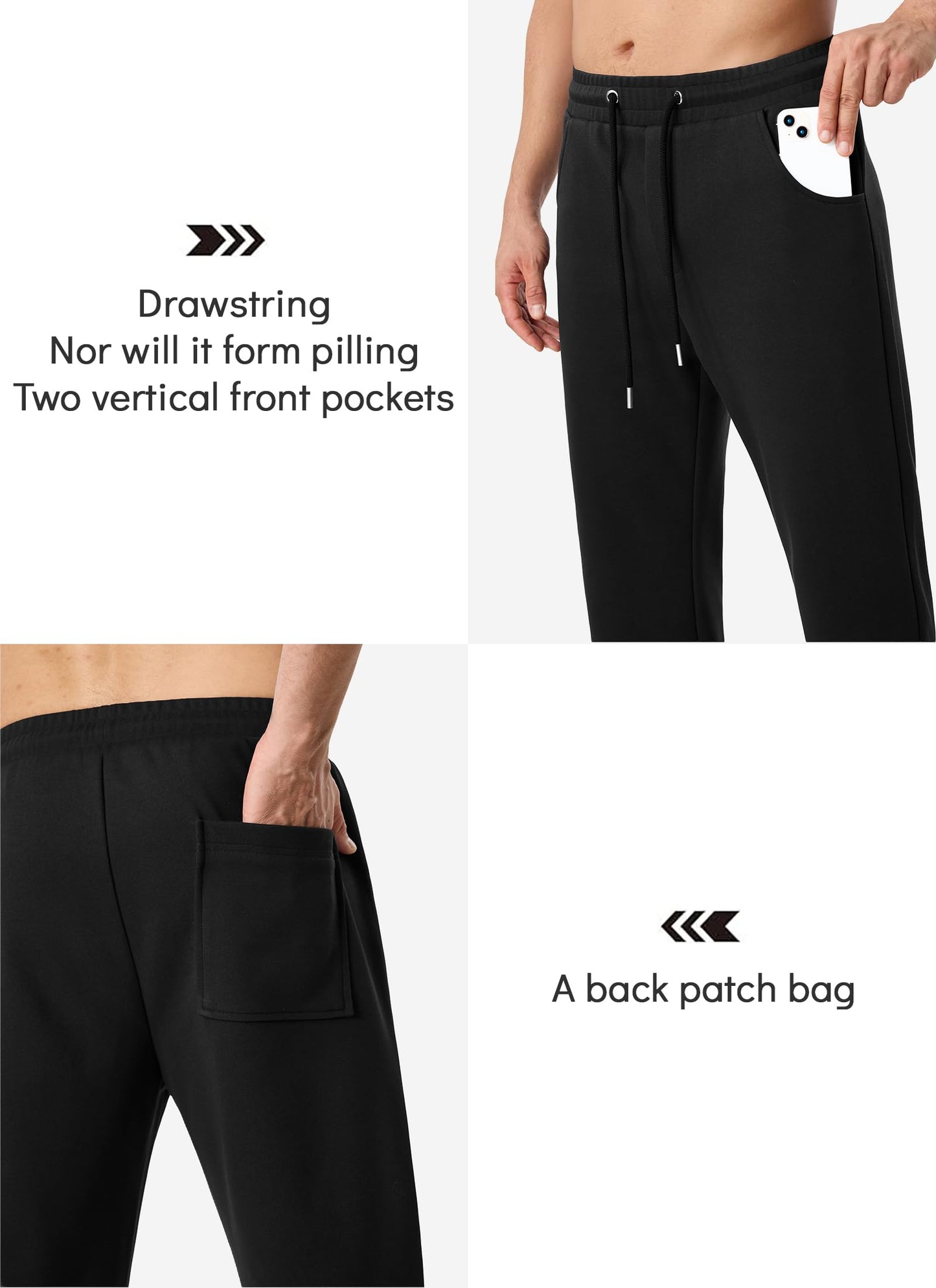 QIUDAOHENG Men's Knitted Sweatpants, Cotton Jogging Pants, with Three Pockets, Suitable for Fitness or Daily Wear. Black