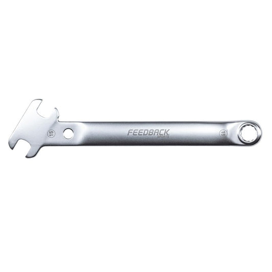 Feedback Sports | Bicycle Pedal Wrench Combo | 2-in-1 Pedal & Axle Nut Tool | 15mm Angle Head, Closed Axle Nut Wrench | For Bike Maintenance & Repair