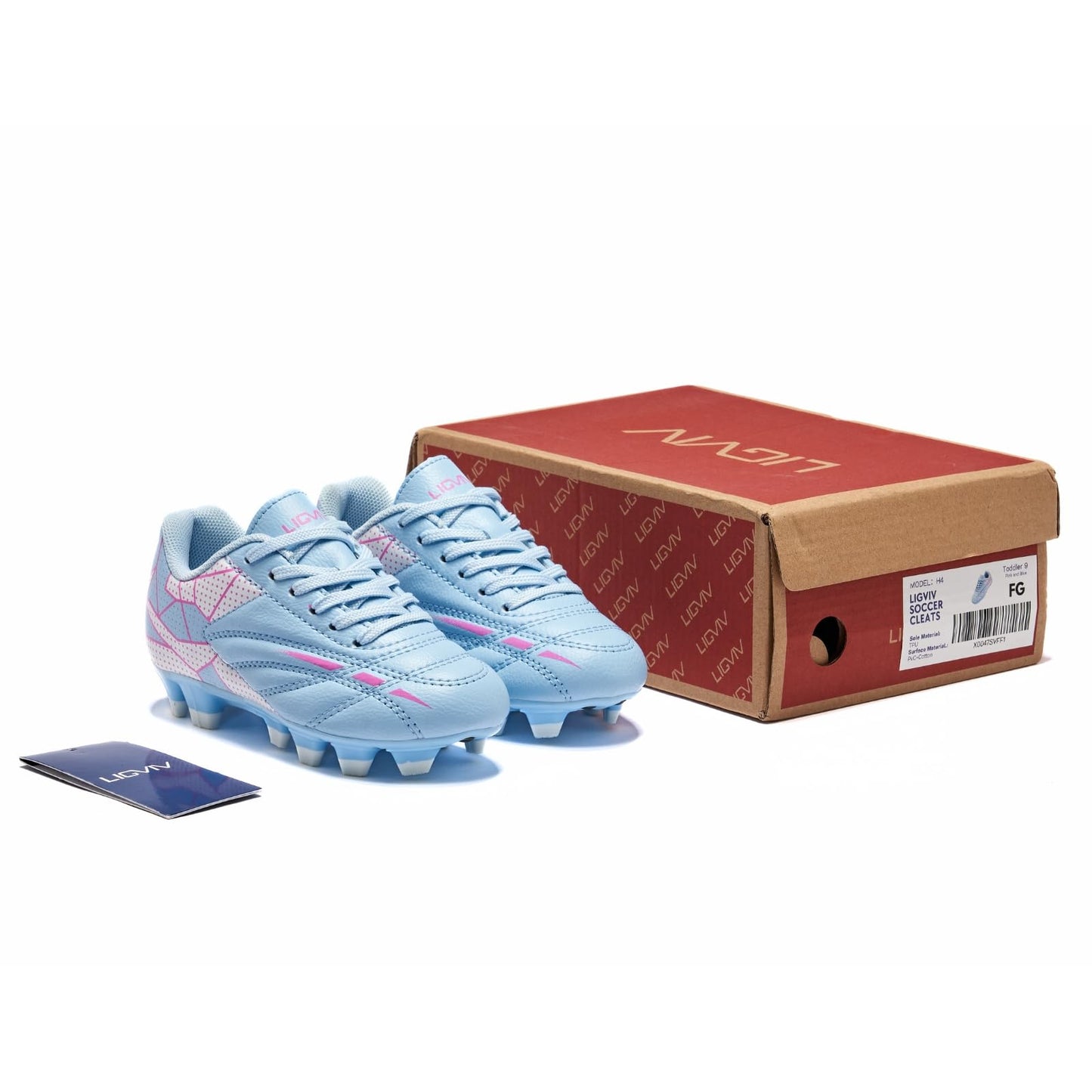 LIGVIV Girls Soccer Cleats for Toddler and Little Kids - FG Lace Up Soccer Shoes - Firm Ground Outsoles for Artificial Turf (Pink Blue, Little Kid, 11, Numeric, US Footwear Size System, Medium)
