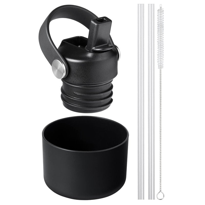 KMN Straw Lid for Hydro Flask Standard Mouth – BPA Free Leak Proof Sport Cap with 2 Straws & Cleaner – Fits 18 21 24 oz & Compatible with Simple Modern Klean Kanteen (Dark)