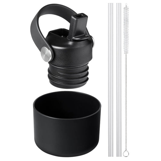 KMN Straw Lid for Hydro Flask Standard Mouth – BPA Free Leak Proof Sport Cap with 2 Straws & Cleaner – Fits 18 21 24 oz & Compatible with Simple Modern Klean Kanteen (Dark)