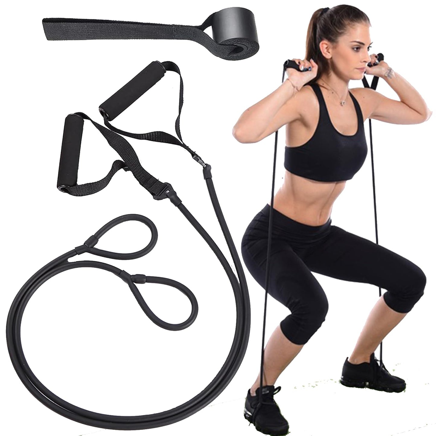 Pedal Resistance Bands Exercise Bands with Handles & Door Anchor for Billy's Bootcamp Weight Loss Tae Bo Boxing,Working Out,Pilates,Physical Therapy,Strength Training,Fitness,Yoga. (Black)