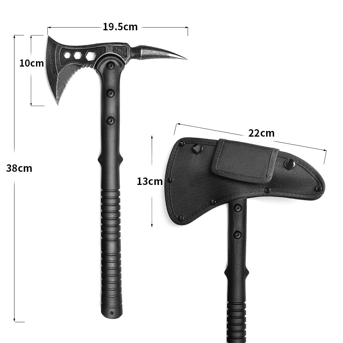 JXE JXO Camping Axe, Throwing Tactical Tomahawk with Spike, Survival Hatchet with Sheath, Nylon Fiber Handle for Outdoor Survival Hiking Camping （2 Pack）