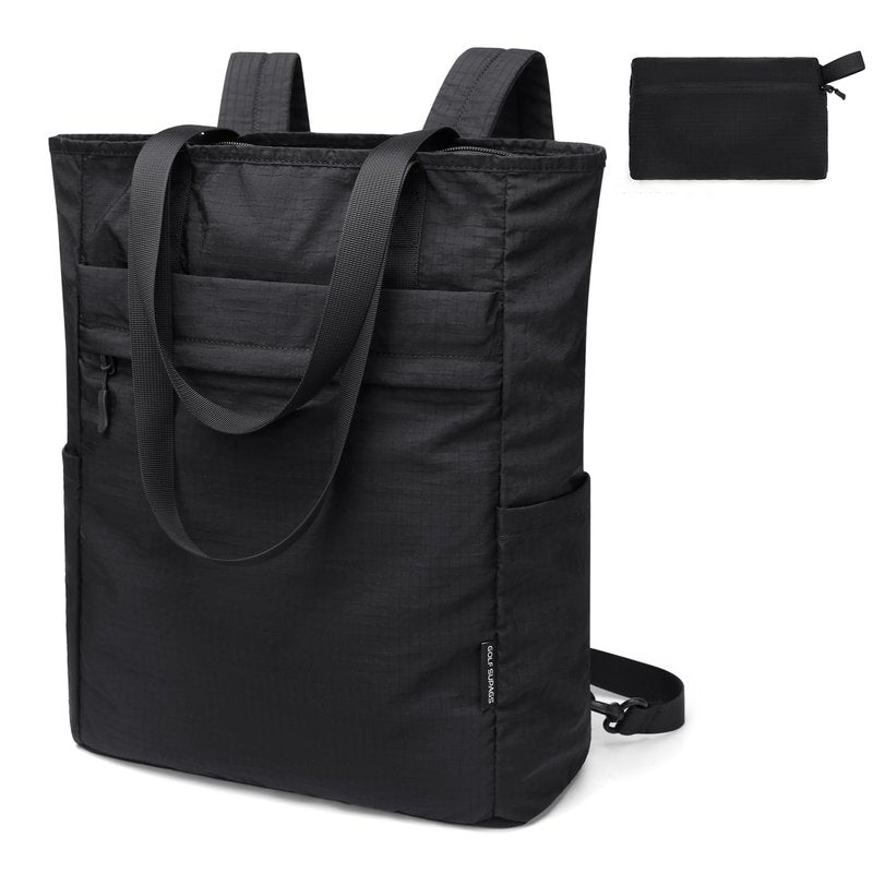 GOLF SUPAGS Foldaway Convertible Tote Backpack Lightweight Nylon Daypack Women Men City Pack Versatile Backpack Leisure, Black