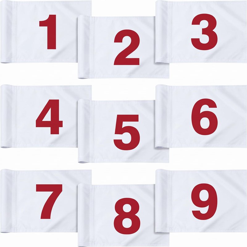 Oudain 9 Pieces 20''L x 14''H Large Numbered Golf Flags with Tube Inserted Oversize Putting Flags Number 1-9, 420D Nylon Flag for Yard Indoor Outdoor Backyard Garden(White)
