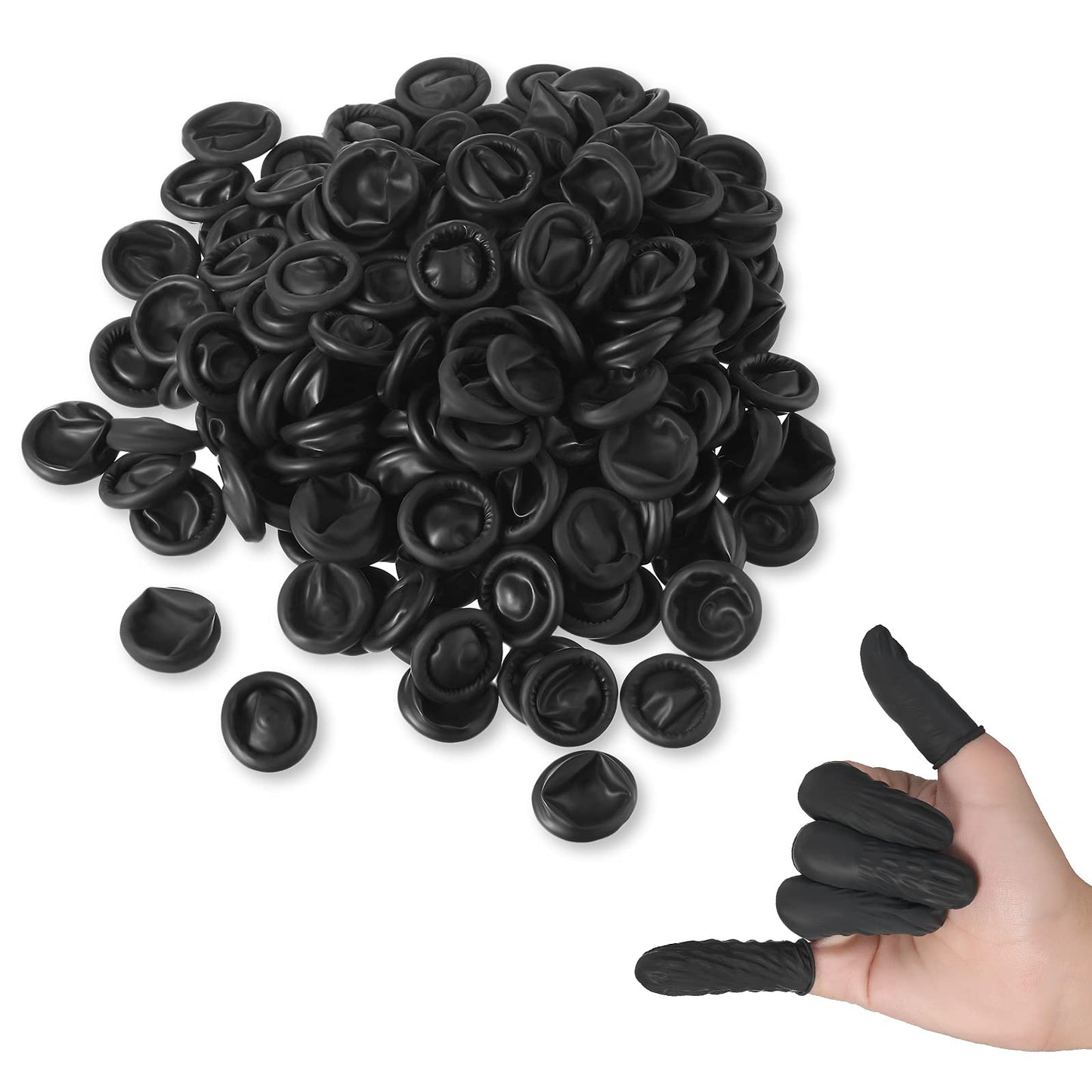 Lauwell 400 Pcs Disposable Latex Finger Cots Protective Fingertips Gloves Black Finger Protectors Sleeves for Industrial, Beauty and More(2.6 x 1.1 Inch)