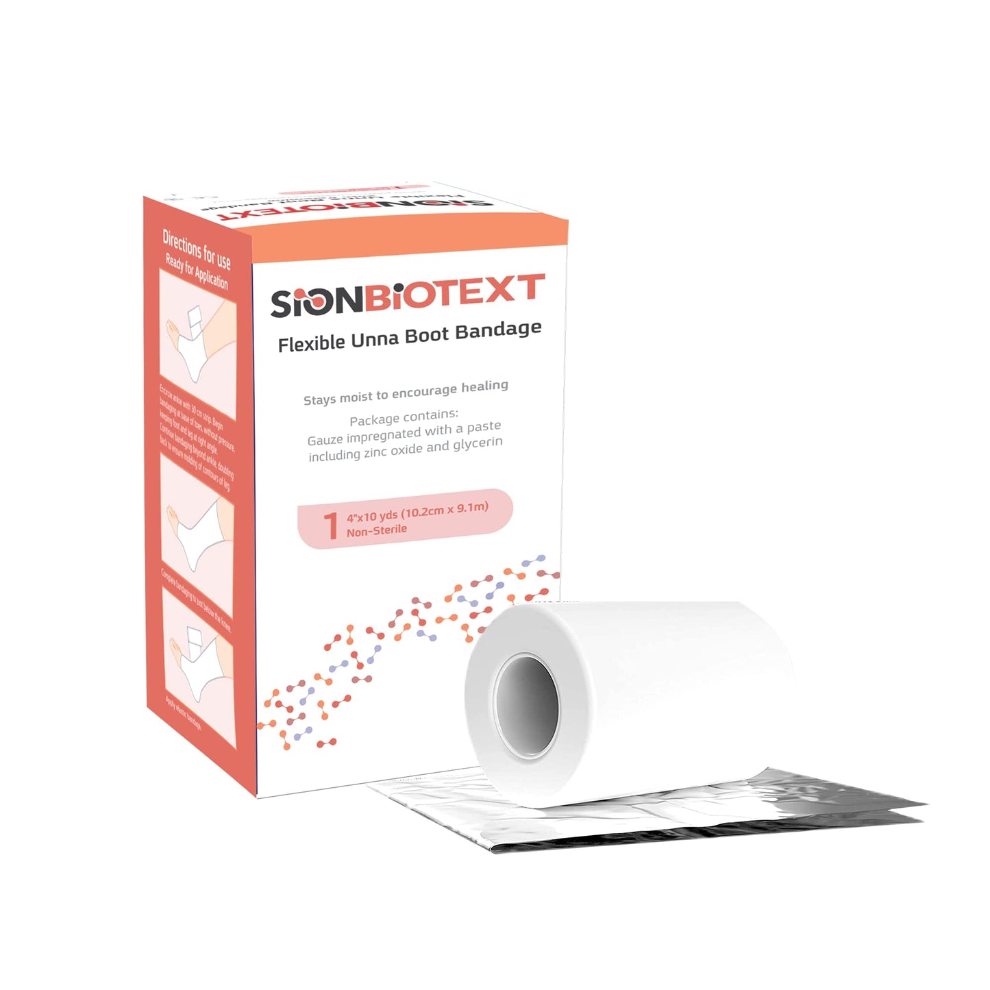 Sion Biotext Unna Boot Zinc Flexible Compression Bandage Maintain Moist Healing Environment Medical Dressing Wrap Gauze EMS First Aid Supplies 4 Inches X 30 Foot Roll