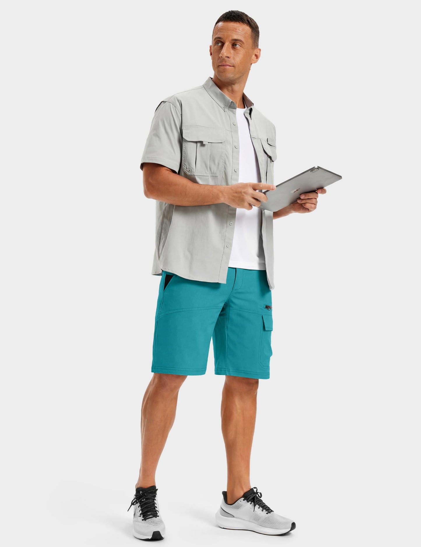 TACVASEN Men's Summer Hiking Cargo Shorts Lightweight Quick Dry Casual Golf Dress Tactical Shorts with Pockets Fishing Work Lake Blue 40
