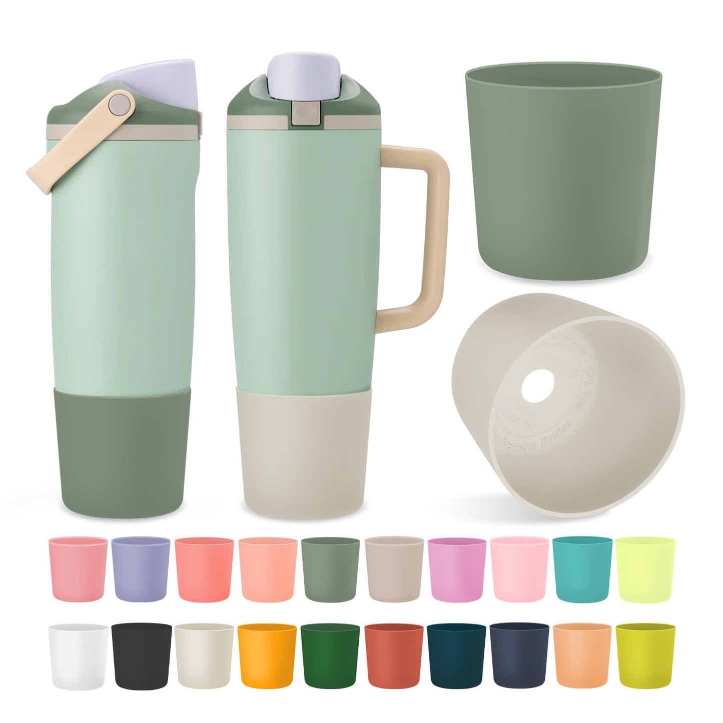 Kaitiaki 2PCS Silicone Higher Boot for Owala 40oz 30oz FreeSip Sway Tumblers, Protective Anti-Slip Bottle Bottom Sleeve Accessories Fits Most Car Cup Holder, BPA-Free(Eucalyptus)