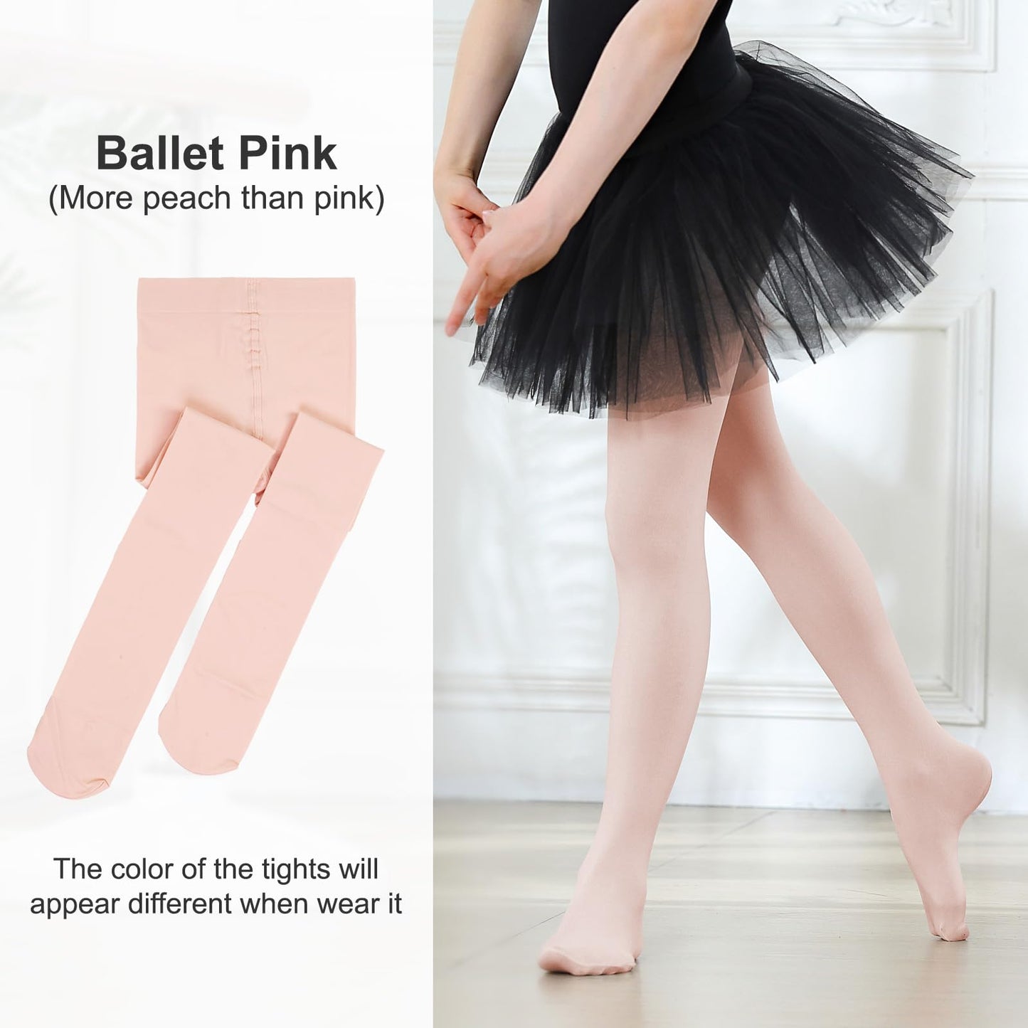 DIPUG Ballet Tights for Girls Dance Tights Toddler Thick Soft Footed Kids Pink Stockings Size 2t 3t, 1 Pack
