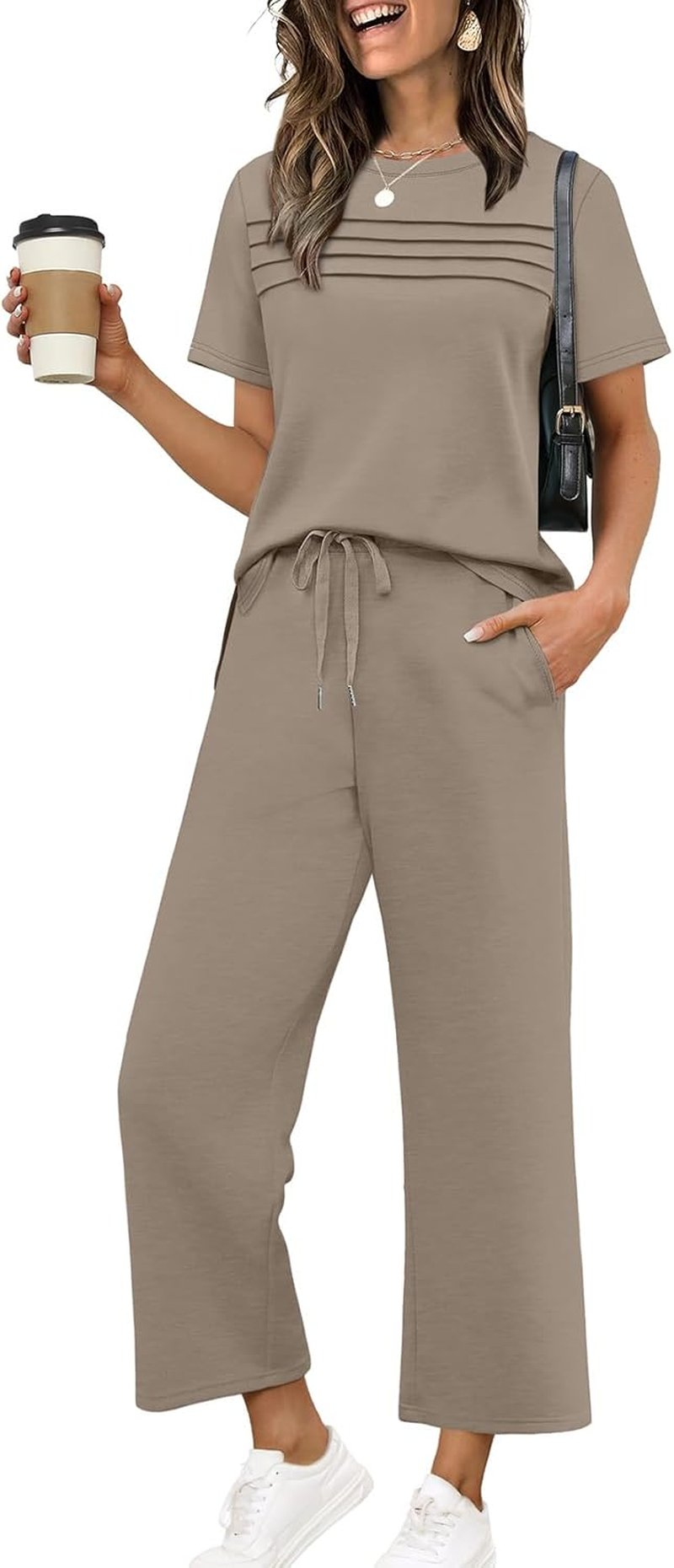 Two Piece Sets for Women - Summer Travel Outfits with Short Sleeve & Wide Leg Pants | S-3XL