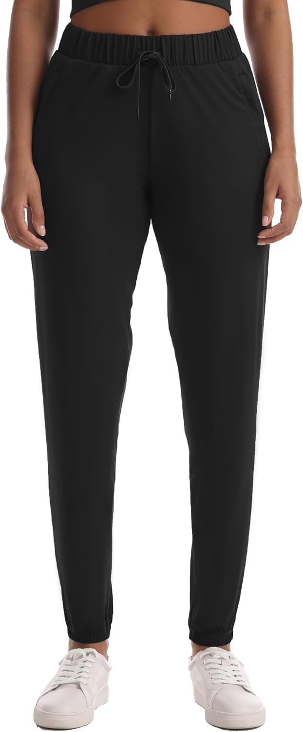 High-Stretch Women's Workout Joggers - Deep Zipper Pockets | Elastic Waist Yoga Pants for Running & Travel