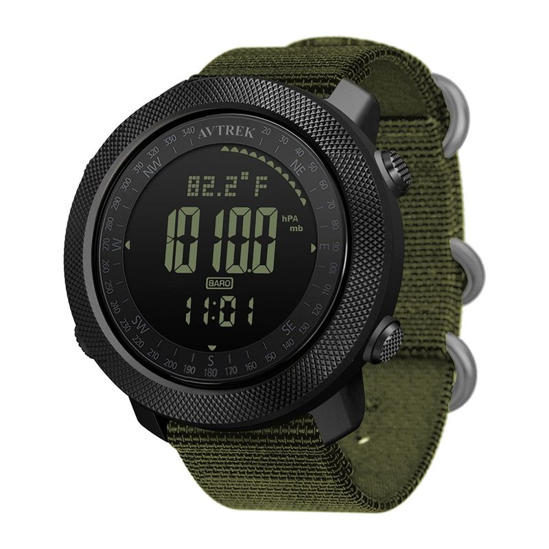 AVTREK Men's Digital Sport Watch - Army Military Compass, Altimeter, Barometer, Pedometer, Waterproof, Green