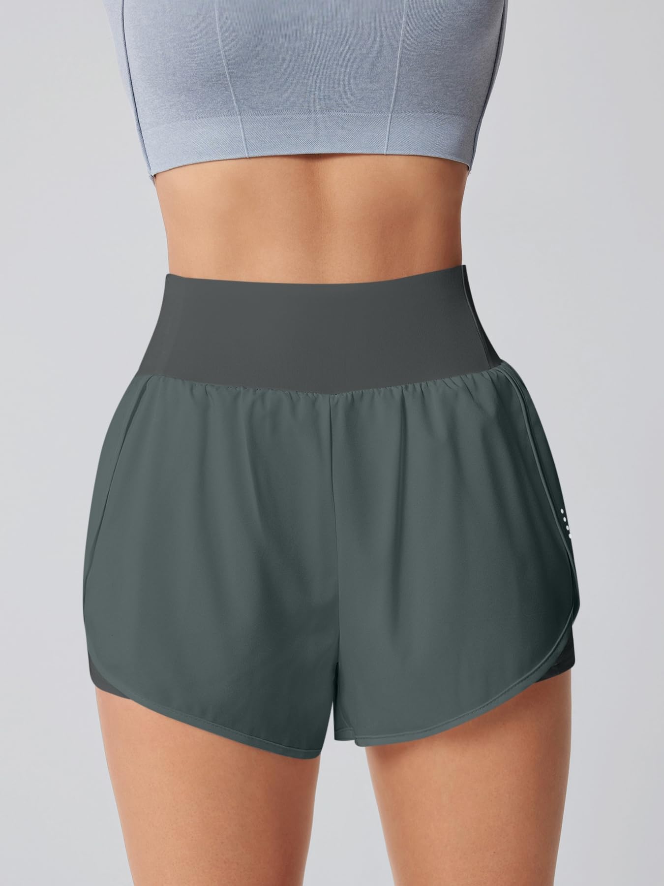 LALA BIRDS Women's Athletic Running Shorts High Waisted with Pockets, Women 3" Workout Dolphin Gym Yoga Beach Shorts (US, Alpha, Medium, Regular, Regular, Dark Grey)