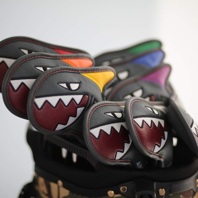 AIMSHARK Coloring Golf Iron Covers/9pcs Set/Golf Head Covers (Black Set)