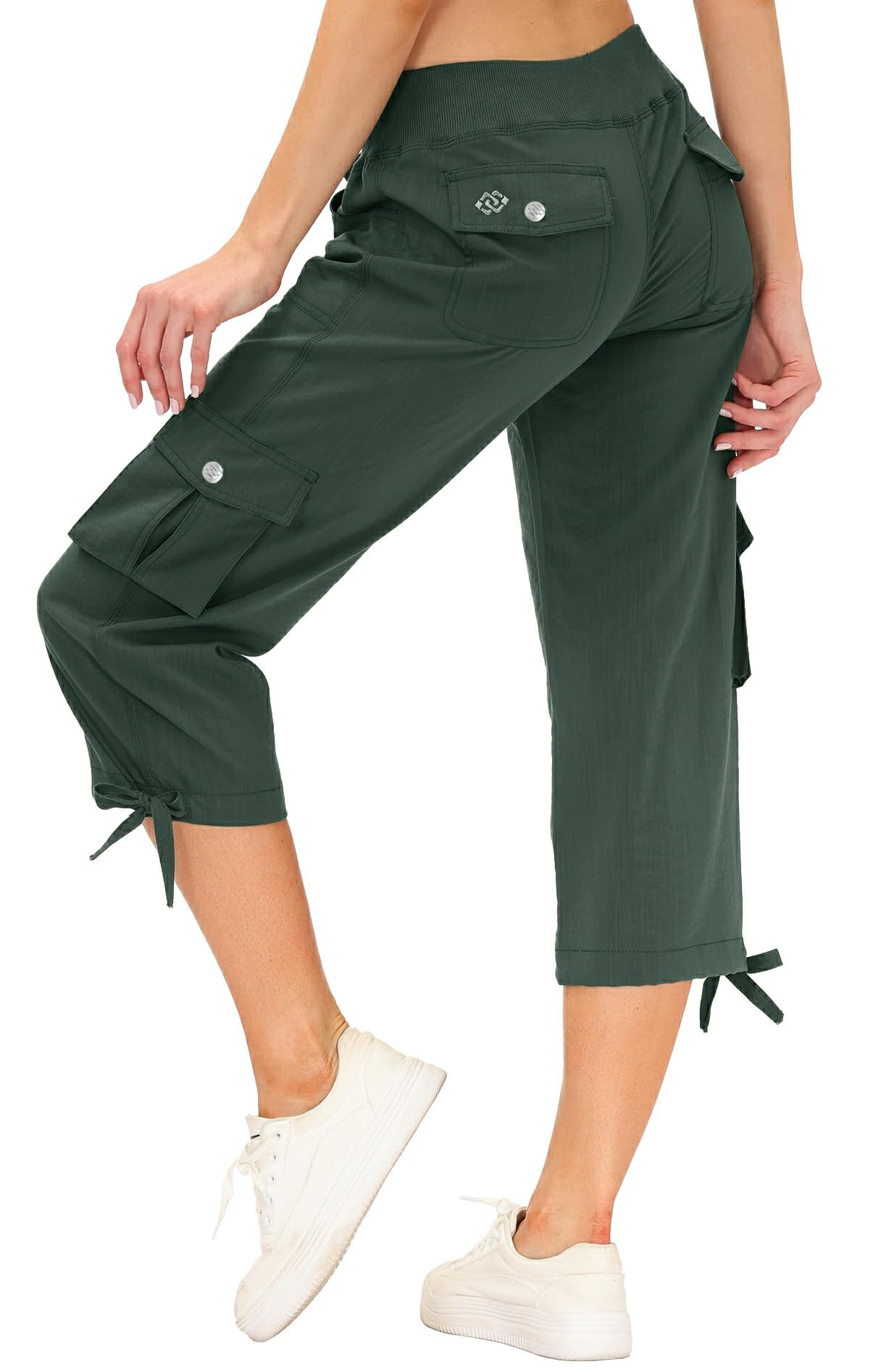 Womens Hiking Cargo Shorts Dry Fit Stretch Athletic Shorts with Pockets Army Green X-Large