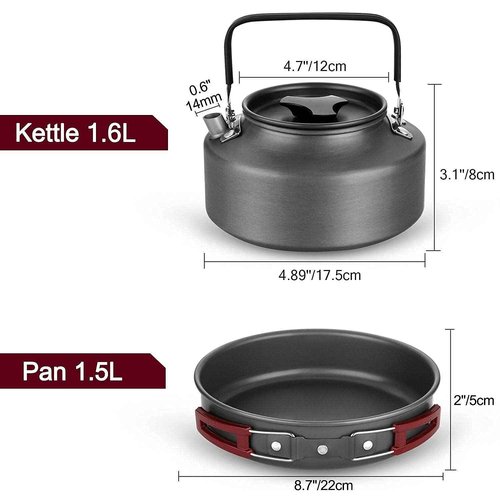 Odoland Bundle – 2 Items 22pcs Camping Cookware Mess Kit and Portable LED Camping Lantern with Ceiling Fan