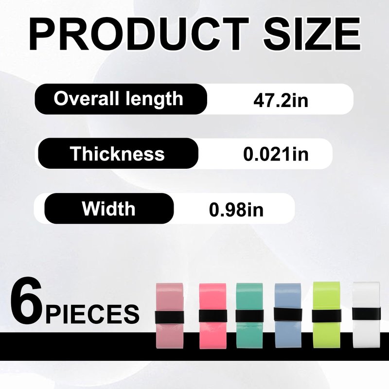 6 Pack Tennis Racket Grip Tape, Anti Slip Absorbent Overgrip for Tennis, Pickleball & Badminton - Dry Feel Performance Enhancer