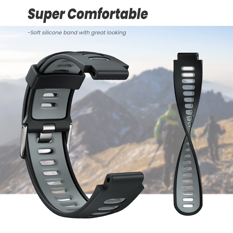 NotoCity Silicone Watch Band Replacement Solft Silicone Strap Compatible Forerunner 230/220/ 235/620/ 630/ 735XT/ Approach S20/ S5/ S6-Black Gray