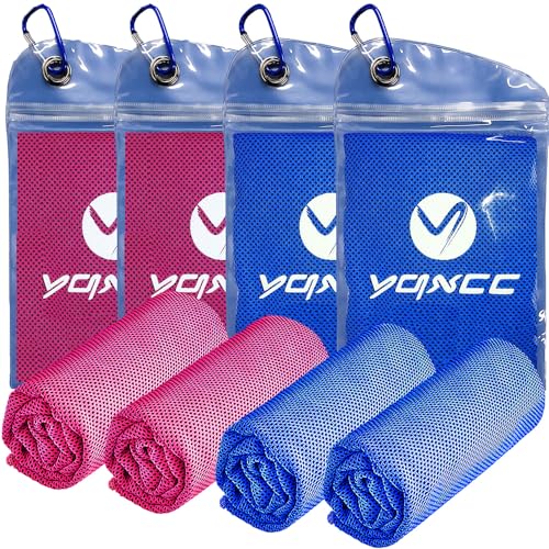 YQXCC 4 Pack Cooling Towels, Cool Towel, Soft Breathable Chilly Towel, Microfiber Ice Cold Towel for Yoga, Golf, Gym, Camping, Running, Fitness, Workout & More Activities