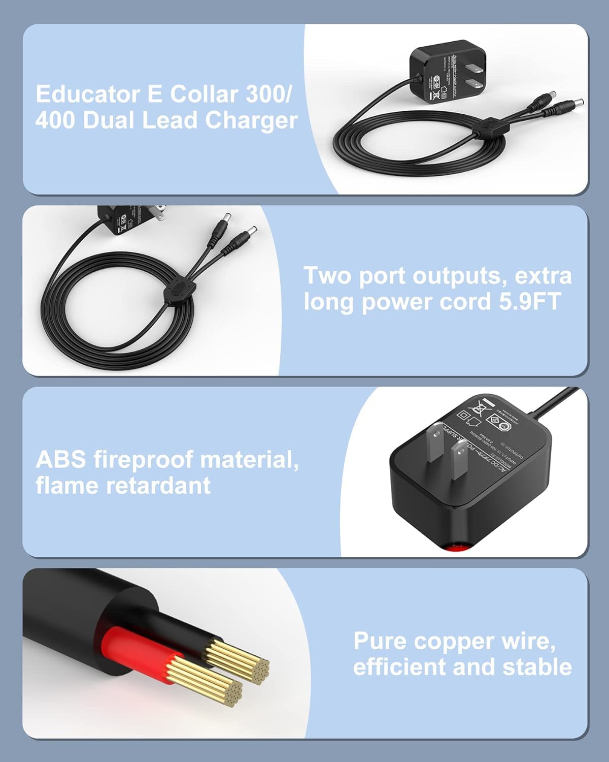 FGIEU Training Collars Charger Compatible with Mini Educator Series 300, 400, RX, FOB and BP-504 Barkless Training Collars.