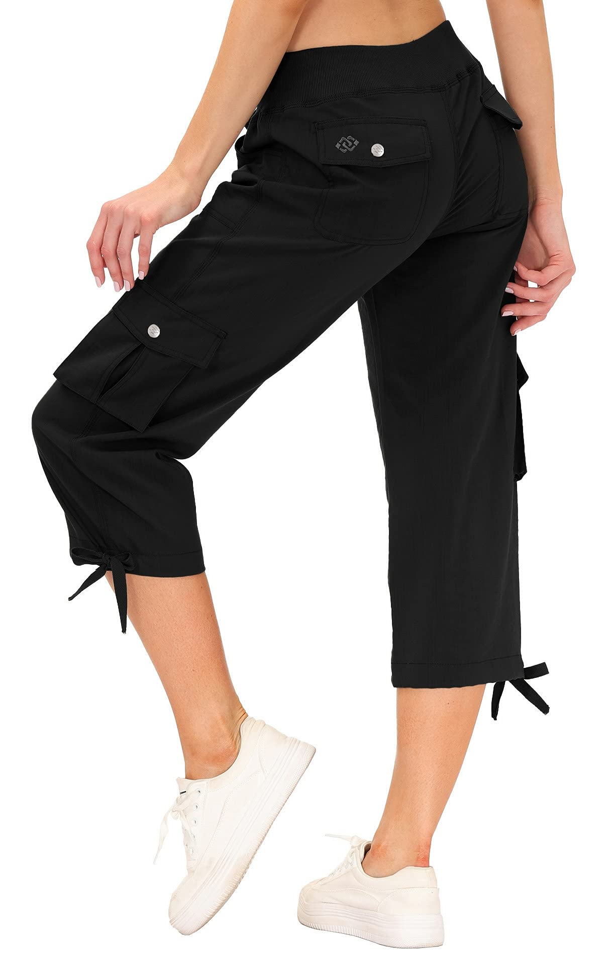 MoFiz Women's Hiking Capris Pants Lightweight Quick Dry Running Athletic Casual Outdoor Cargo Pants for Women Pockets Black L