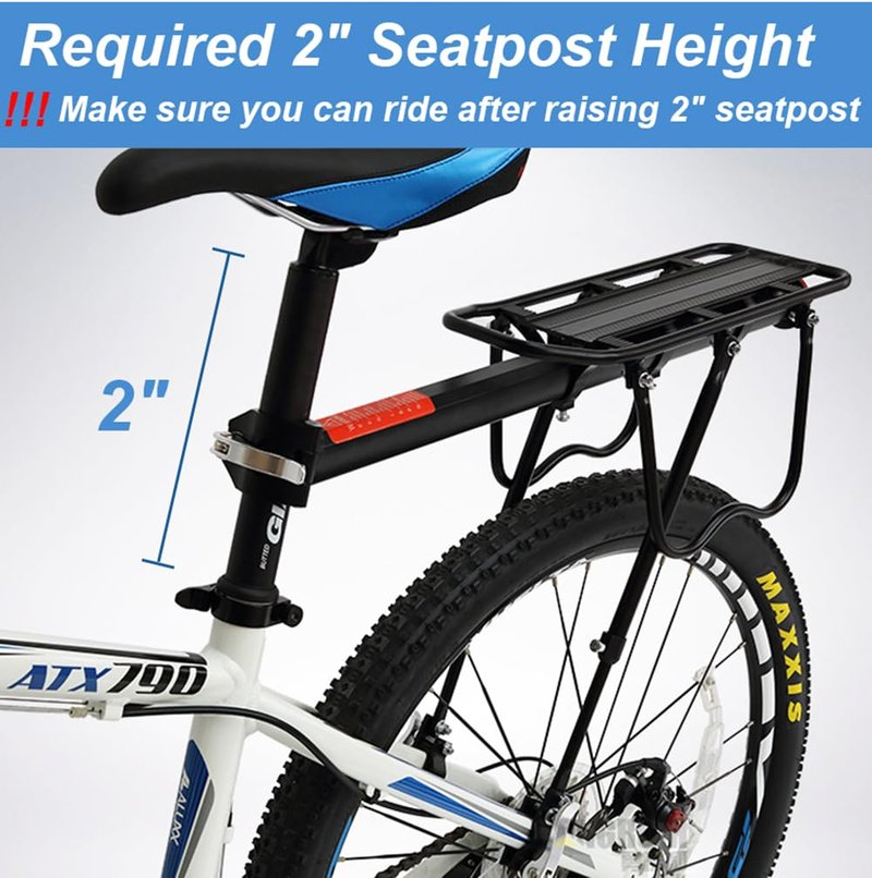Dirza Rear Bike Rack Bicycle Cargo Rack Quick Release Adjustable Alloy Bicycle Carrier 115 lbs Capacity Easy to Install Black