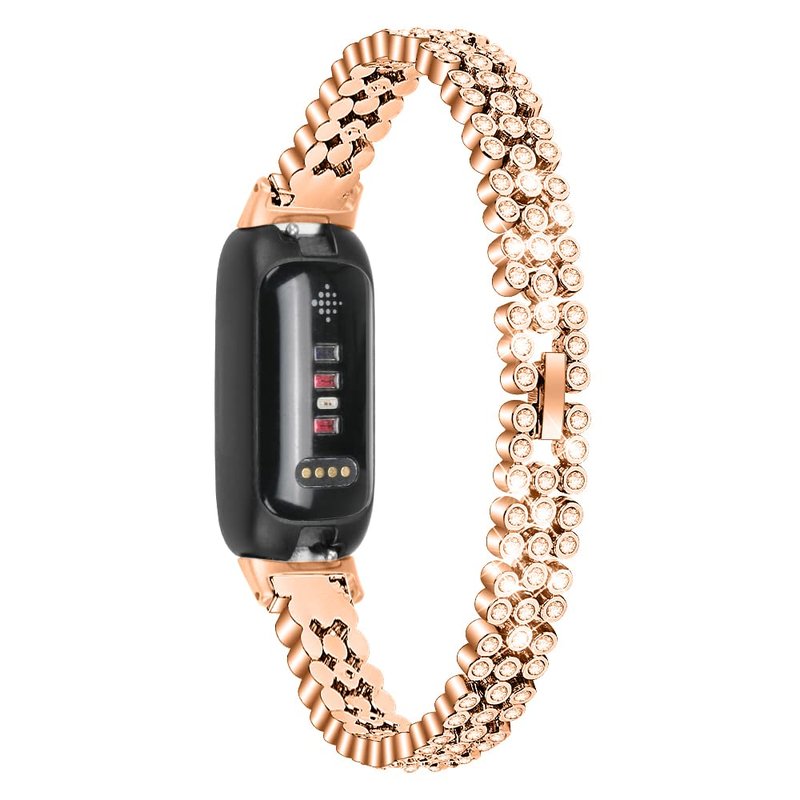 FitTurn Compatible with Fitbit inspire 3 Smart Watch Band for Women Men Replacement Quick Release Rhinestone Metal Bling Bracelet Wristband Women Men (RoseGold)