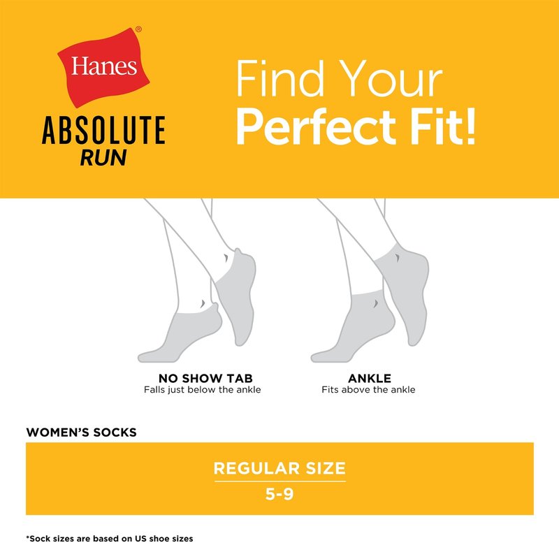 Hanes Women's No Show Running Socks, Absolute Run Socks, Breathable No Show Tab Socks for Running, 3-Pack
