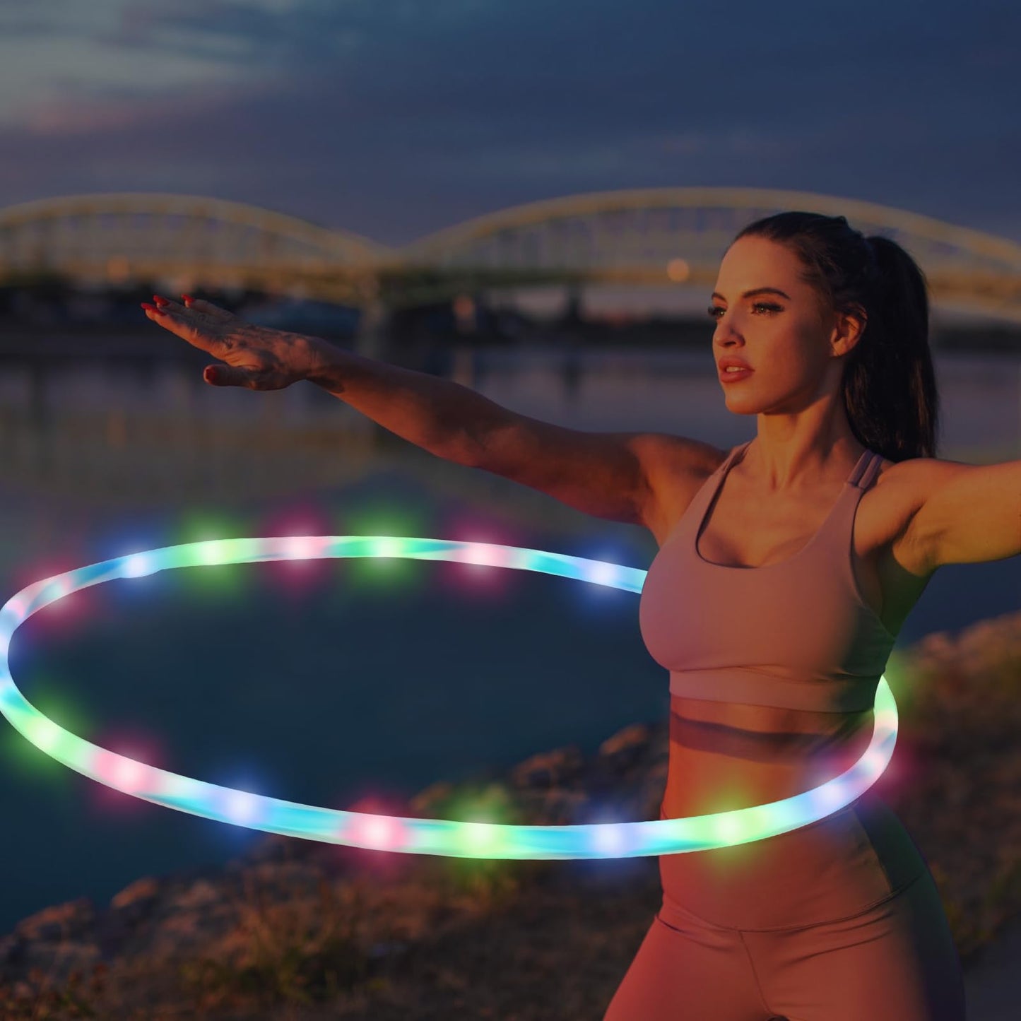 Jerify 4 Pcs LED Hoop Light up LED Glowing Lights Fitness Exercise Hoops 10 Color Changing Exercise Glowing Hoop for Halloween Party Favors Dance Dark Fitness (36 Inch)