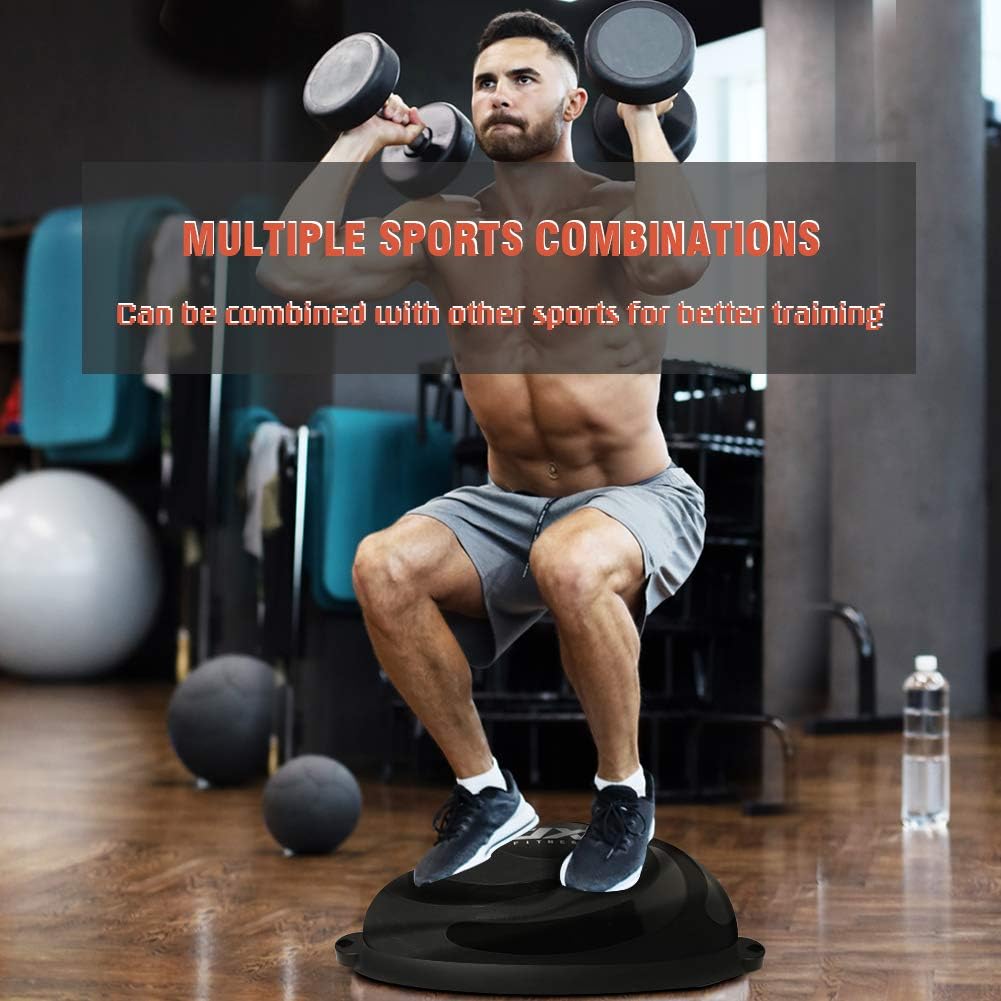 JX Fitness 58cm Balance Half Ball Trainer | Stability Yoga Ball with Resistance Bands & Pump - Enhance Core Strength for Home Workouts