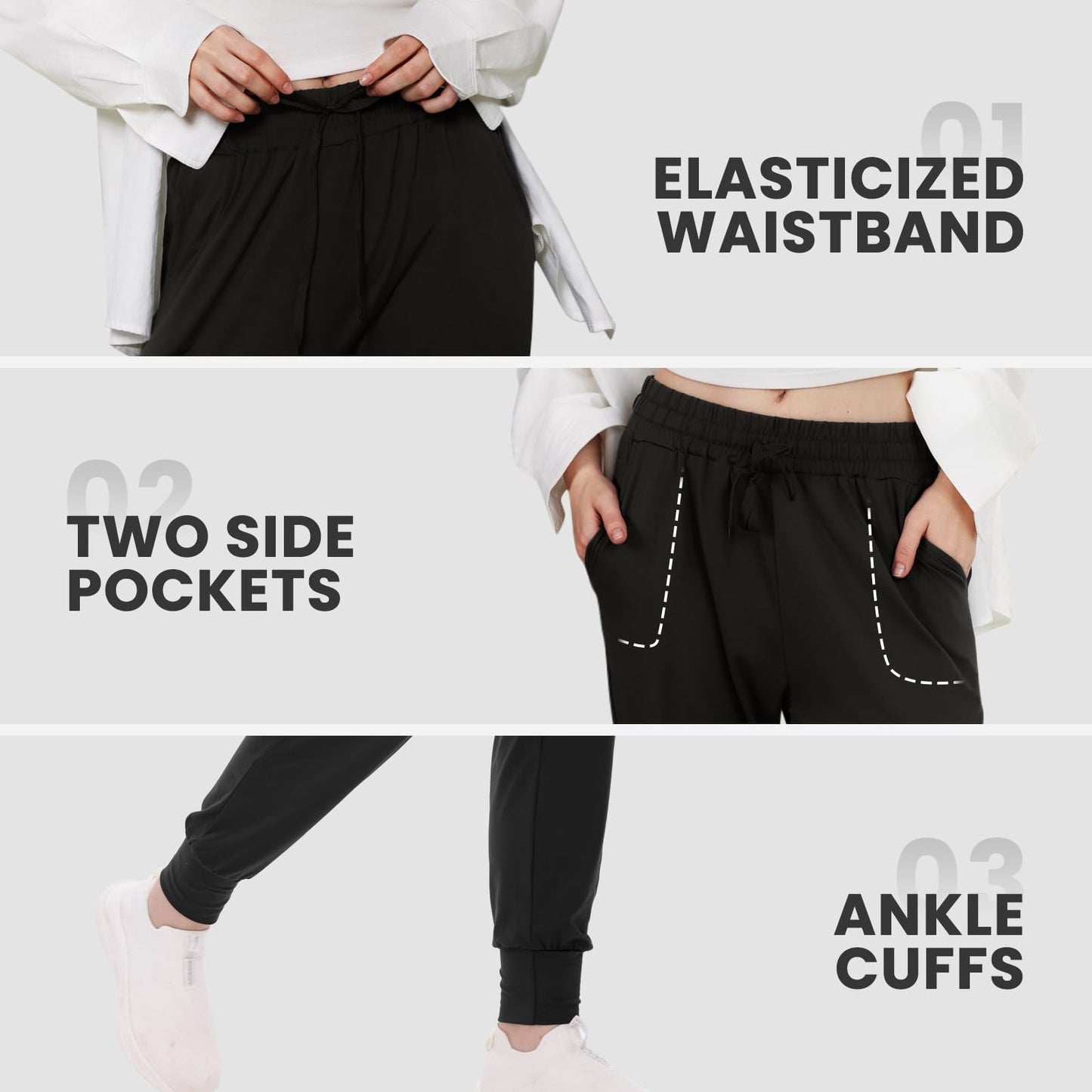 TNNZEET Women's Joggers with Pockets - High Waisted Sweatpants Tapered Leg Drawstring Lightweight Athletic Pants Black