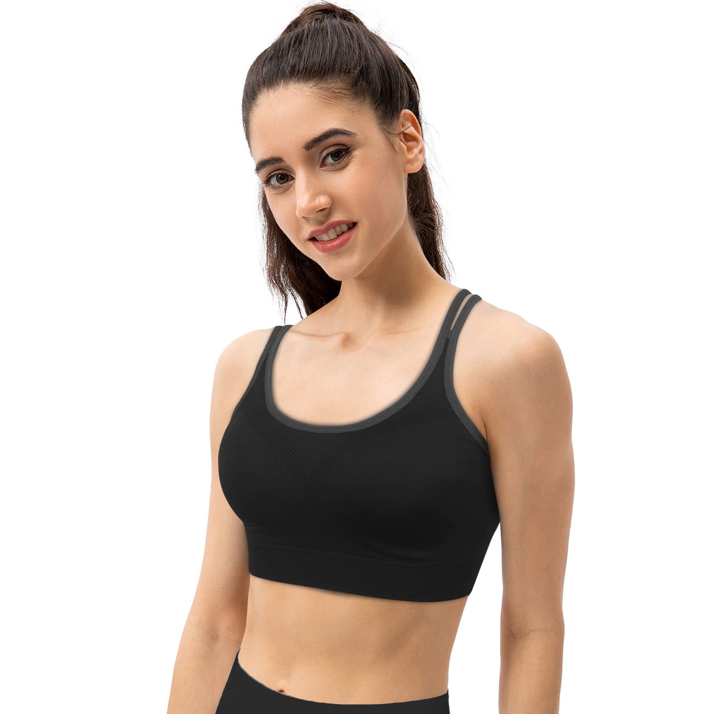 VEQKING Strappy Women Sports Bra Cross Back Yoga Sport Bras Removable Padded Workout Bras for Running Training Gym Fitness Exercise