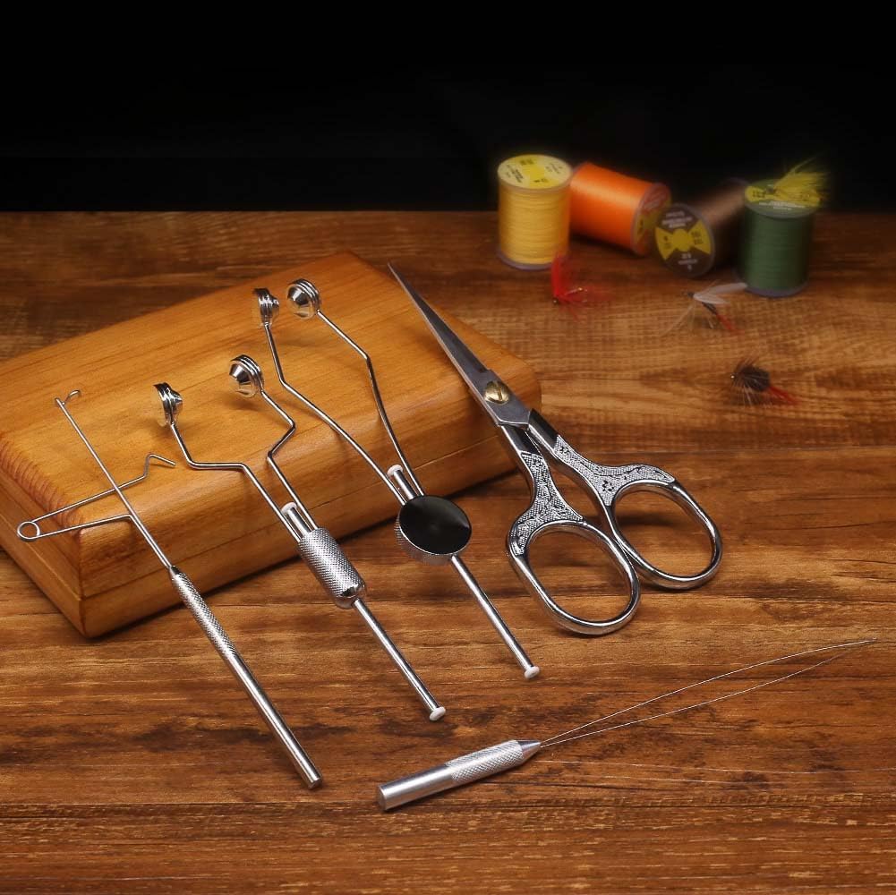 XFISHMAN Fly Tying Kit for Beginners - 5-in-1 Starter Set with Bobbin, Threader, Scissors & Whip Finisher