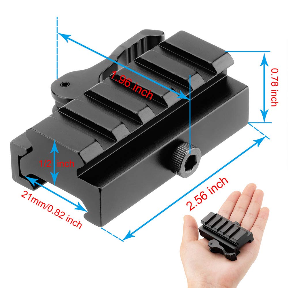 LONSEL Picatinny Riser Mount, Low Profile Rail Riser Mounts Adaptor with QD Lever Lock Quick Release & 5 Slots Picatinny Rails for Scope Rings Optics Sights, 1/2" H x 2.5''L (2 Pack)