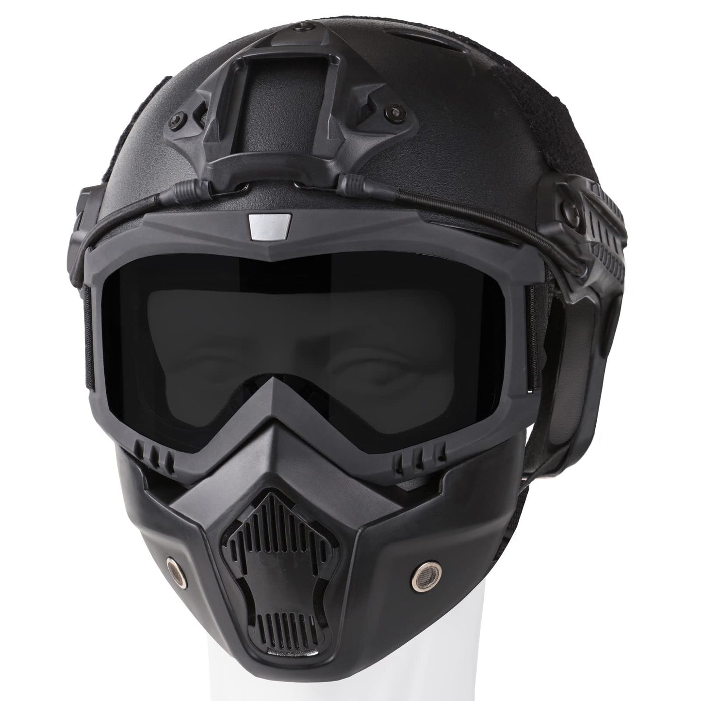 VPZenar Full Face Airsoft Mask and Helmet,Black Tactical Helmet with NVG Mount, Anti Fog Paintball Mask, Detachable Goggles, Tactical Protective Gear