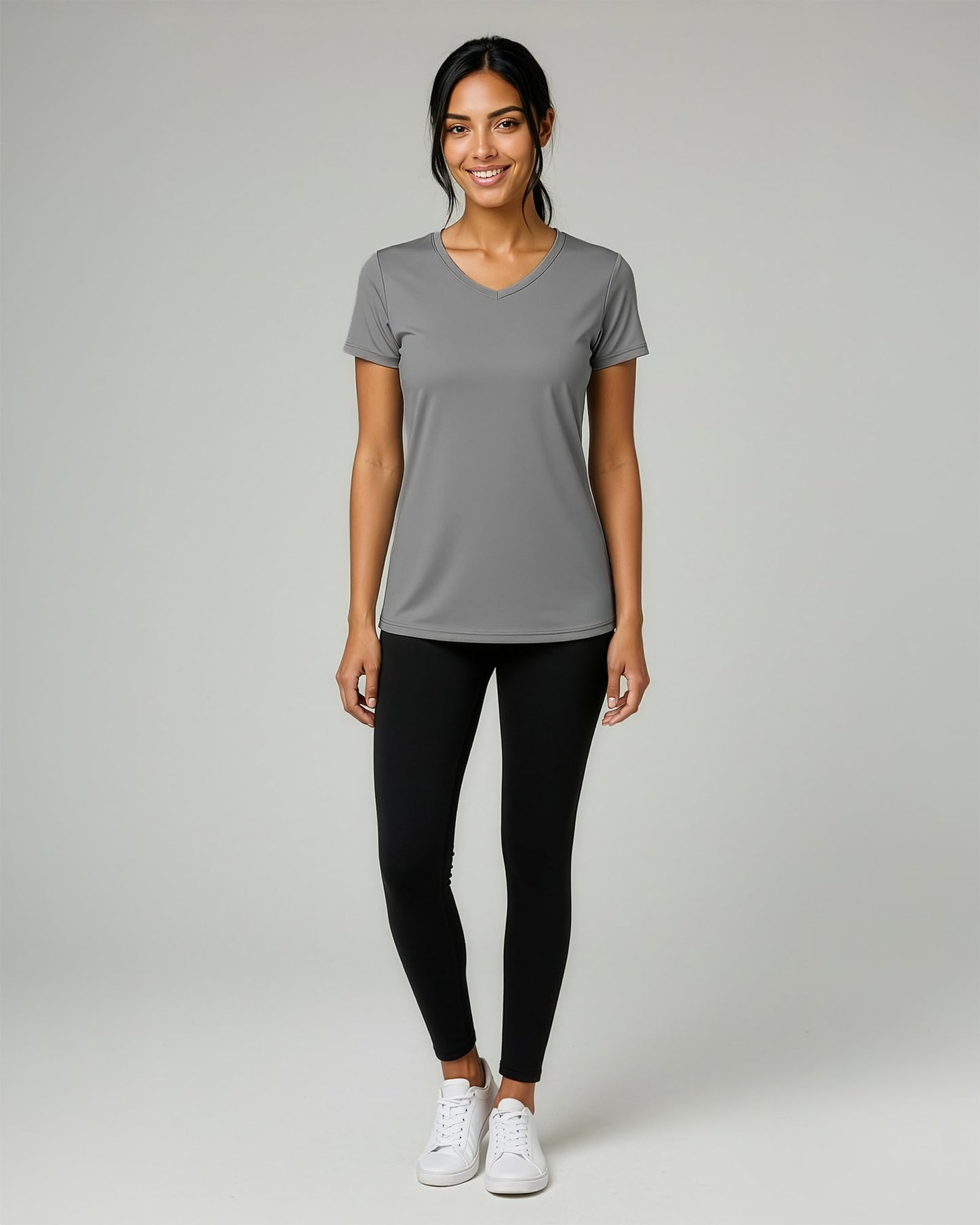Real Essentials 5 Pack: Women's Dry-Fit Short Sleeve V Neck T Shirt Workout Fitness Yoga Top Tee, Set 10, XL