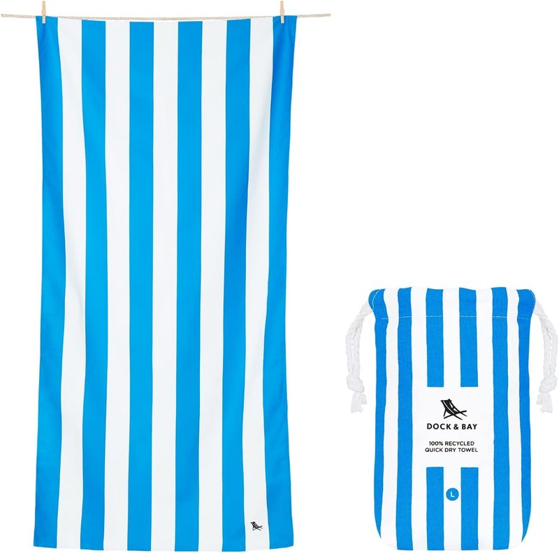Dock & Bay Beach Towel - Quick Dry & Sand Free - Extra Large Cabana Design | Bondi Blue (200x90cm)