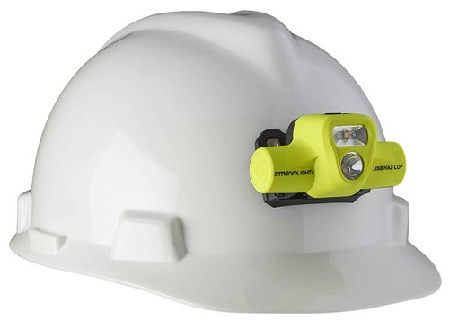 Streamlight 61460 USB HAZ-LO 250-Lumen Intrinsically Safe Headlamp with 120V AC Charging System, Elastic Head Strap, Rubber Hard Hat Strap, and 3M Dual Lock Fasteners, Yellow