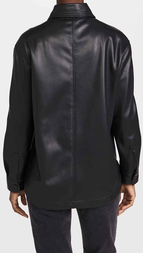[BLANKNYC] Womens Black Vegan Leather Shirt Jacket, Black, X-Small US