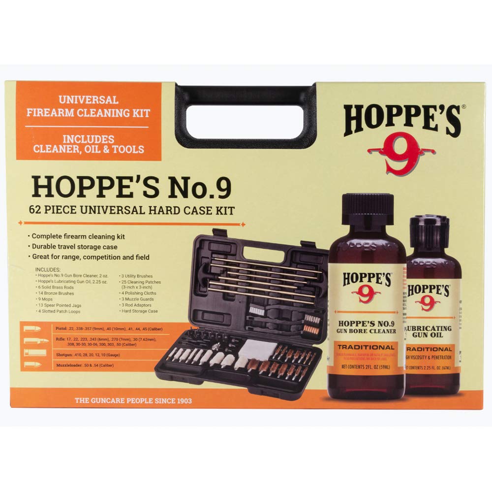 Hoppe's Deluxe Gun Cleaning Kit - 62 Piece Universal Cleaning Kit for Pistols, Rifles, & Shotguns, Includes Oil, Brushes, Rods and More