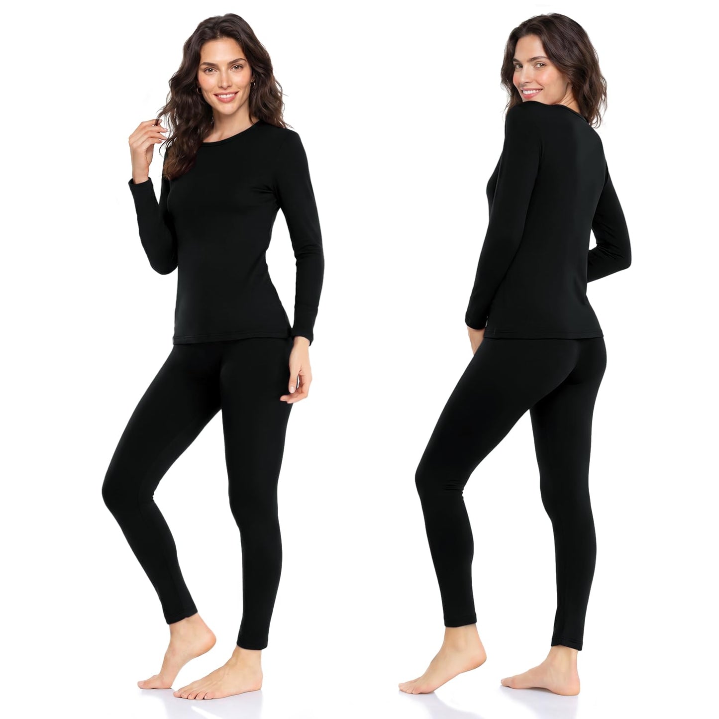 WEERTI Thermal Underwear for Women Long Johns with Fleece Lined Base Layer Women Cold Weather Top Bottom-Black S